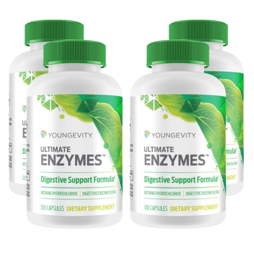 [BRSWK2TZOR6AKE3C] Youngevity Ultimate Enzymes Digestive Enzyme Capsules, 120 Count, 4 Pack | Betaine HCl, ox bile, pancreatin, papain and pepsin, supports nutrient absorption and digestion of carbs, proteins and fats