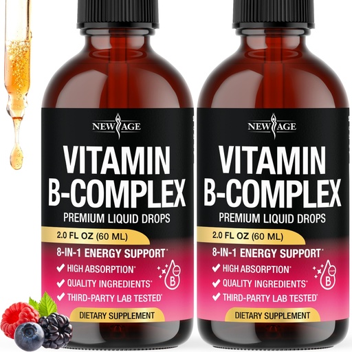 [BRSRGYA5BN7REAI2] NEW AGE Vitamin B-Complex B5 Pantothenic Acid | B12 Methylcobalamin | B1 Thiamine | B6 Pyridoxine | B7 Biotin | B9 Folic | B3 Niacinamide - B Complex Liquid Drops, Made in USA Supplement - 4fl oz
