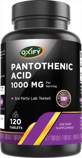 [BRSREAAKABYR6ADB] Oxify Panthothenic Acid 1000 mg |120 Tablets | Gluten-Free, Non-GMO | Supplement Made in USA