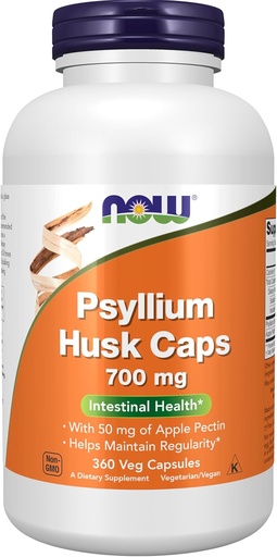 [BRSWYYDRDEFGAGQ4] Now Foods Supplements, Psyllium Husk Caps 700 mg med 50 mg Apple Pectin, Intestinal Health *, 360 Veg kapsler