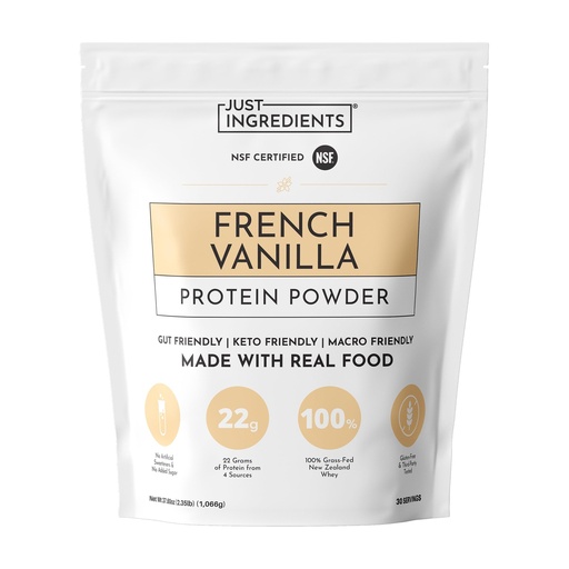 [BRSREGL4CR5AOH3U] JUST INGREDIENTS French Vanilla Protein Powder – 30 Serving Bag – Grass-Fed Whey & Plant Protein Blend with Real Vanilla Bean – Sweetened with Coconut Sugar & Monk Fruit, Non-GMO, Gluten-Free