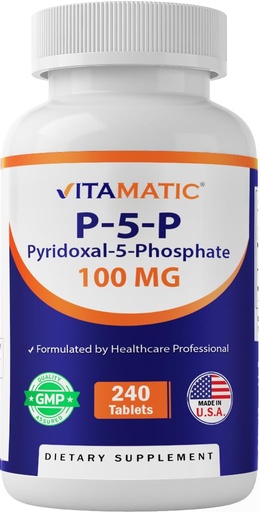 [BRSREZD4OAPW2YLJ] Vitamatic P5P 100 mg (Pyridoxal-5-Phosphate) – Active Form of Vitamin B6 – Energy & Nervous System Support – Non-GMO, Gluten-Free – 240 Tablets