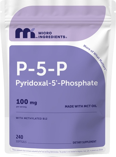 [BRSRGFAOB57BYHT6] Micro Ingredients P5P Vitamin B6 100mg Per Serving, 240 Softgels | Pyridoxal-5-Phosphate Supplement with Methylated B12 | Made with MCT Oil | 4-Month Supply | Non-GMO, Gluten Free