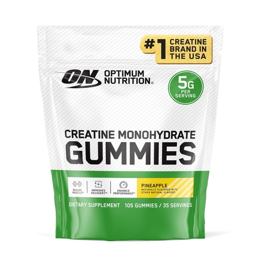 [BRSRGAL5OENRAH35] Optimum Nutrition Creatine Monohydrate Gummies, Pineapple Flavor, 105 Count, 35 Servings, 5g Creatine per Serving (Packaging May Vary)