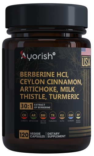 [BRSROHAQPNYB6HTH] Berberine with Ceylon Cinnamon, Milk Thistle & Turmeric – 120 Capsules