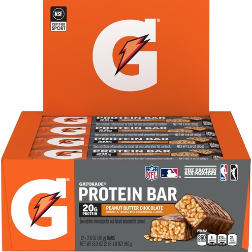[BRSWKEDZO57QE2QZ] Gatorade Whey Protein Recover Bars, Peanut Butter Chocolate, 2.8 ounce bars (Pack of 12)