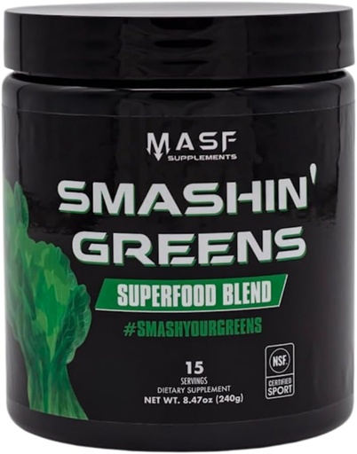 [BRSRAAL7AV4AOCAU] MASF Supplements Smashin' Greens Superfood Organic Blend - 15 Servings - Boost Energy, Immune Support, Digestive Health with Organic Wheat Grass, Spirulina, Chlorella - NSF Certified