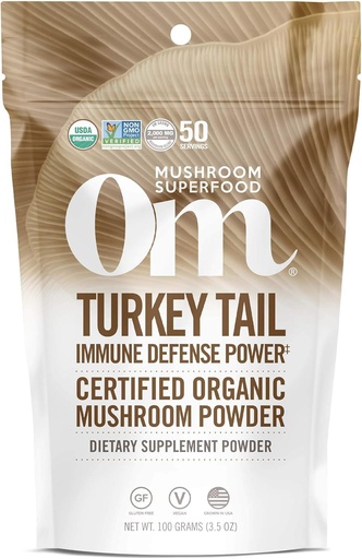 [BRSWIHYQO4DBMETG] Om Mushroom Superfood Turkey Tail Organic Mushroom Powder, 3.5 Ounce, 50 Servings, Immune Support, Polysacchrides, Beta-Glucans, Gut Health & Holistic Defense Mushroom Supplement