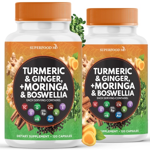 [BRSRAFI2PIHWCFDO] Turmeric Moringa Supplement | Ginger, Boswellia, Saffron, Holy Basil- Joint Support Supplement for Women and Men with Ceylon Cinnamon, Quercetin, Tart Cherry- 240 Count