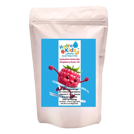 [BRSRGZAHBB5WA3Q4] HydroKids Electrolyte Drink Mix, Sugar Free, Organic Flavorings, Vitamin C and Zinc, 30 Single-Serve Sticks, Variety of Flavors (Raspberry Rush)