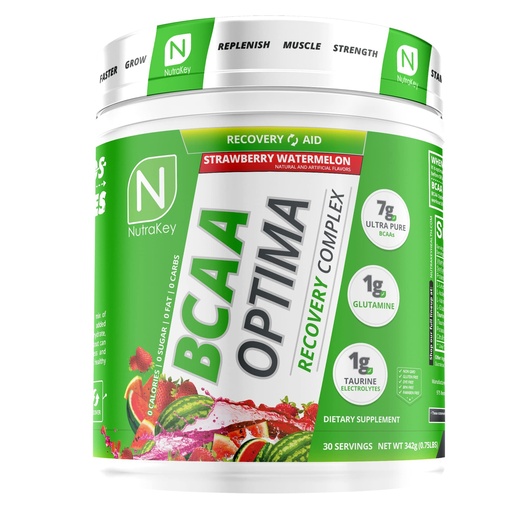 [BRSWKYAAAANGYFTO] NutraKey BCAA Optima Post Workout Recovery Complex, No Sugar, No Carb, Recovery Aid, Strawberry Watermelon