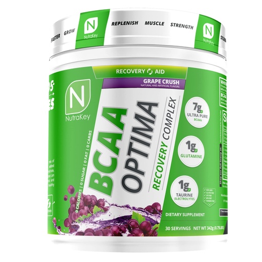 [BRSWKYAAAANGMCY5] NutraKey BCAA Optima Post Workout Recovery Complex, No Sugar, No Carb, Recovery Aid, Grape