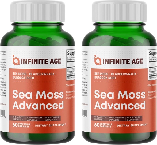 [BRSROH36CEBB4YD7] Infinite AGE 2 Pack de 1250mg Sea Moss Advanced Superfood Capsules, 120 Comte - High-Potency, Vegan, Fabriqué aux États-Unis - Irish Seamoss, Bladderwrack, Burdock Root - Santé globale, Immunity Support
