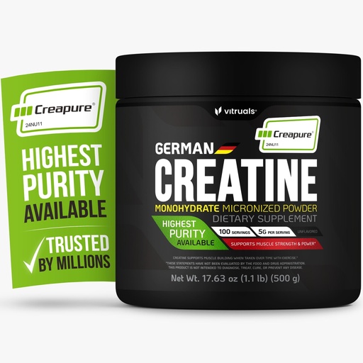 [BRSREYD7CR7WAGTG] Creapure Creatine Monohydrate Powder – 17.63oz (1.1lb) (500g) German Creatine – Ultra-Pure for Strength & Recovery – 100% Made in Germany – with Scoop – Vegan, Keto-Friendly, Gluten-Free