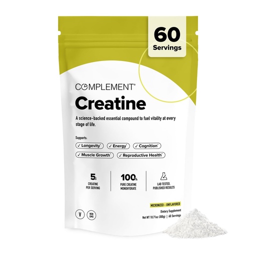 [BRSROCA2PMPBSF32] Complement Creatine Monohydrate Micronized Powder - Pre-Workout, Post-Workout, Muscle Recovery, Brain Health, Longevity, Energy Supplements for Women and Men - Vegan, Unflavored (5g, 60 Servings)
