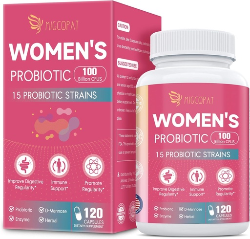 [BRSRAAQZCFYAK23X] Probiotics for Women, 100 Billion CFU Womens Probiotic with Prebiotics, Digestive Enzymes, D-Mannose & Cranberry Extract for Immune Support, Vaginal & Urinary Health, Digestive Balance - 120 Capsules