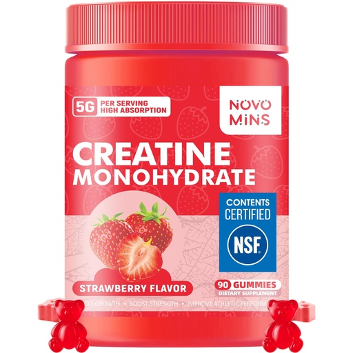 [BRSROHQRCUHQ4EQ3] Novomins Creatine Monohydrate Gummies 5000mg for Men & Women, Chewables Creatine Monohydrate for Muscle Strength, Muscle Builder, Energy Boost, Pre-Workout Supplement(90 Count)-Strawberry Flavor