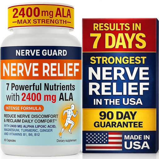 [BRSRGFQYCB5GC3L3] Nerve Relief with 2400 mg Alpha Lipoic Acid – 7 Powerful Nutrients to Support Feet Hands Toes – 2400mg ALA, Vitamins B12 B6 & B1, Magnesium, Turmeric – 60 Capsules