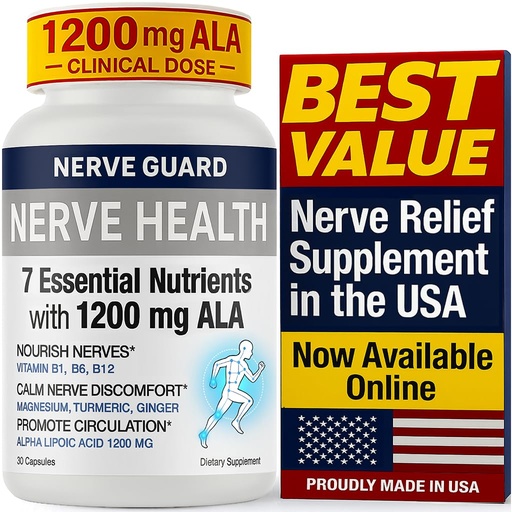 [BRSRGFD2O4PQOCTZ] Nerve Health Supplement with 1200 mg Alpha Lipoic Acid to Fortify Nerve Health and Function in Fingers Hands Toes & Feet – 1200mg ALA, Vitamins B12 B6 & B1, Magnesium – 30 Capsules