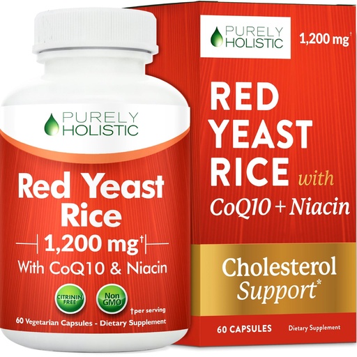 [BRSRE2Q3PMCQ23Y7] Red Yeast Rice with CoQ10 Supplement | Healthy Cholesterol Levels & Heart Health Support | Extra Strength Red Yeast Rice 1200 MG (600 MG Per Capsule) with Monakolin K | No Citrinin, Non-GMO | 60 Ct