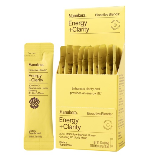 [BRSRYY32AQBRUFDO] Manukora Energy & Clarity Blend, Focus and Cognitive Support Supplement for Men and Women with Fermented Ginseng, Dual-Extracted Lion's Mane, Manuka Honey, Natural Energy Support
