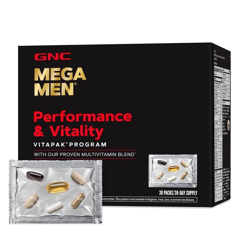 [BRSWYC3QPINBMDLZ] GNC Mega Men Performance and Vitality Vitapak Program for Men, Convenient Complete Nutrition, 5 Products in 1 Packet, Circulation, Blood Flow, Prostate Health, Stronger Drive, 30 Packs