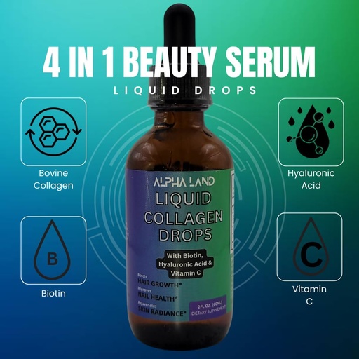 [BRSRAYYZAV6GAYLL] Liquid Collagen - Hyaluronic Acid, Biotin, Vitamin C, Skin Hydration, Hair Growth, Nail Strength - Anti-Aging Beauty Serum Supplement (Drop Form)