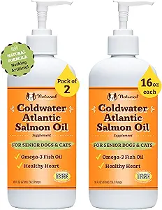 [BRSRAFANDNYW22DD] Natural Dog Company Coldwater Atlantic Salmon for Dogs 2 Pack -16oz - Senior Dog Fish Oil Supplement with Omega 3, Easy to Digest, Joint Support, for Multi Dog Famillies, Large Breed Dogs