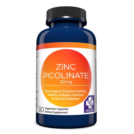 [BRSRGFAPA4IBYDI7] MD Life Zinc Picolinate 30mg – High Absorption Chelated Zinc Picolinate Supplement for Immune & Skin Support – All Natural Vegan Capsules – Non-GMO, Gluten-Free, Made in USA – 90 Capsules