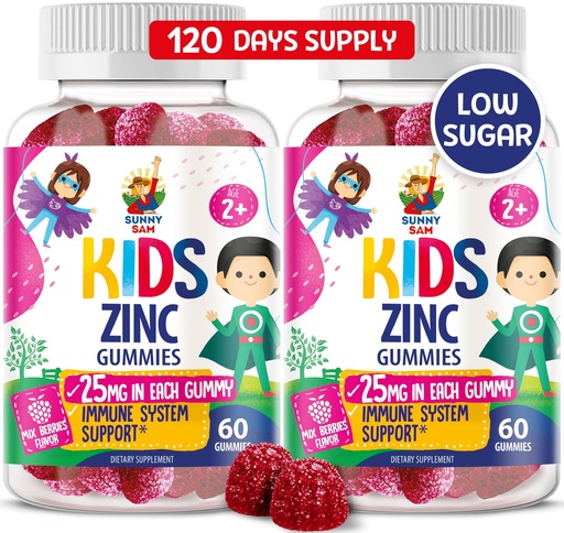 [BRSROAL7CUMBEDIY] Zinc Gummies for Kids - Chewable Zinc Gummy Supplement for Children Immune Support - Low Sugar Natural Antioxidant Non-GMO Vitamin Chewables for Toddlers & Teens - 2Pack
