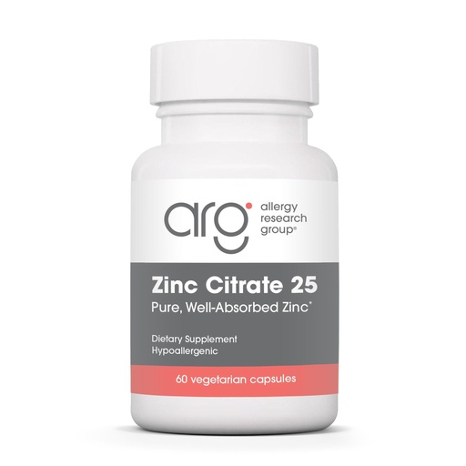 [BRSWIYQ2PN6GAAD4] Allergy Research Group Zinc Citrate - Delivers 25 mg Zinc Citrate - Supports Immune Response, Cognitive Health & Cellular Function - 60 Servings - 60 Capsules