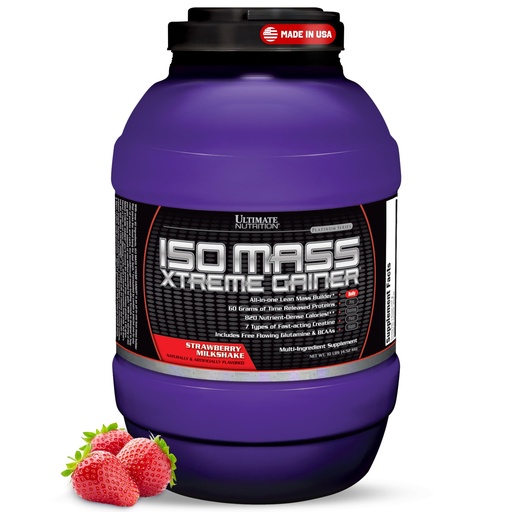 [BRSWIEIYOQAAGAA3] Ultimate Nutrition ISO Mass Xtreme Gainer - High-Calorie Mass Gainer with Creatine & Whey Isolate Protein Powder for Weight Gain, Lean Muscle Mass, Bulk Supplement - Strawberry Milkshake, 10lbs