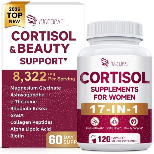 [BRSRGCTQOQBQGFDH] Migcopat 17-in-1 Cortisol Supplements for Women, 8322mg with Collagen, Magnesium Glycinate, Ashwagandha, L-Theanine for Relaxation, Stress and Sleep Support, Cortisol Reducer for Women- 120 Capsules