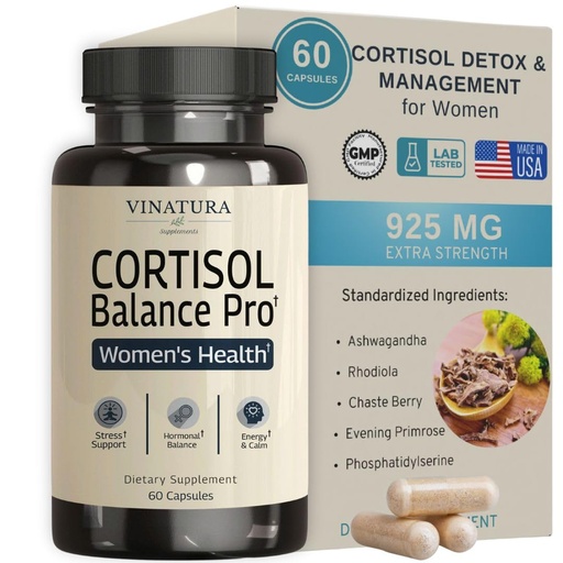 [BRSREEAKPMARYYA7] VINATURA Cortisol Supplements for Women - Cortisol Detox and Management - Adrenal Support, Stress Support, 60 Vegan Capsules