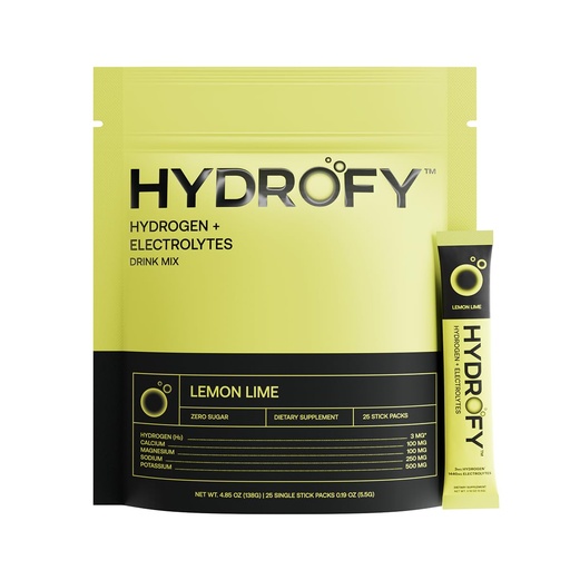 [BRSRAHACBMNGA2QU] Hydrofy Hydrogen Water + Electrolytes Drink Mix | H2 Hydration Packets with Molecular Hydrogen, Sodium, Potassium, Magnesium, Calcium, and Minerals | No Sugar | Lemon Lime | 25 ct