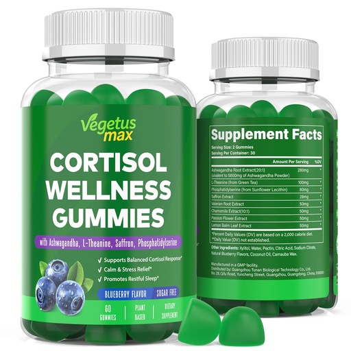 [BRSREAQKBV5WY3LF] Cortisol Gummies for Women, Cortisol Reducer with Ashwagandha, Saffron, L-theanine, Phosphatidylserine, Mood Support, Lower Cortisol Supplement, Sleep, Blueberry, 60 Count