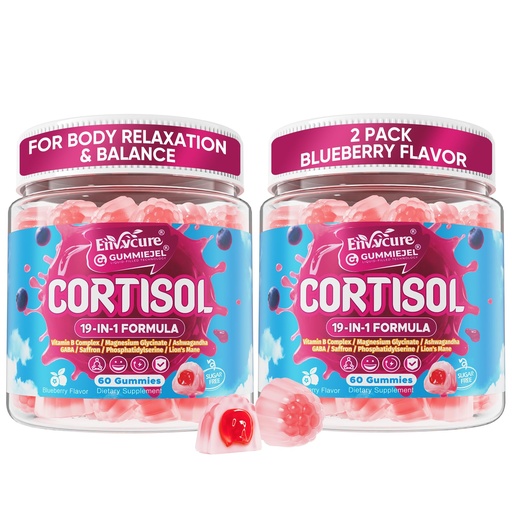 [BRSRGCY2OQPRS3DG] Cortisol Gummies for Women & Men, 19-IN-1 High Cortisol Reducer Supplement w/B Vitamins, Magnesium Glycinate, Ashwagandha, Saffron, Lion's Mane, Reshi for Relaxation, Focus & Balance Support, 120Cout