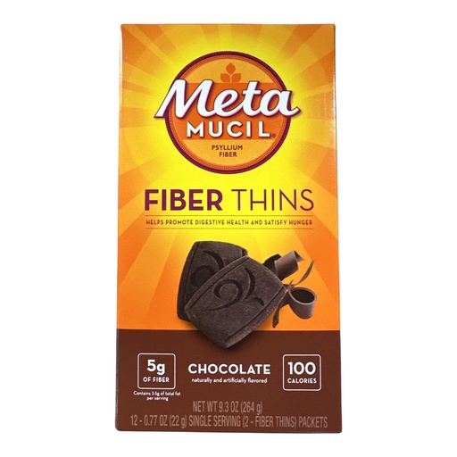 [BRSWGHQKCQCRODL3] Metamucil Fiber Thins, Chocolate Flavor, Psyllium Fiber Supplement for Digestive Health, 5g Fiber Per Serving, 12 Packets (Pack of 6)