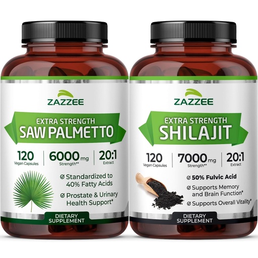 [BRSRGZIPBUMBO3LZ] Zazzee Pure Himalayan Shilajit and Saw Palmetto Capsules | 20:1 Saw Palmetto Extract Plus Organic Shilajit for Men | Testosterone Support Bundle