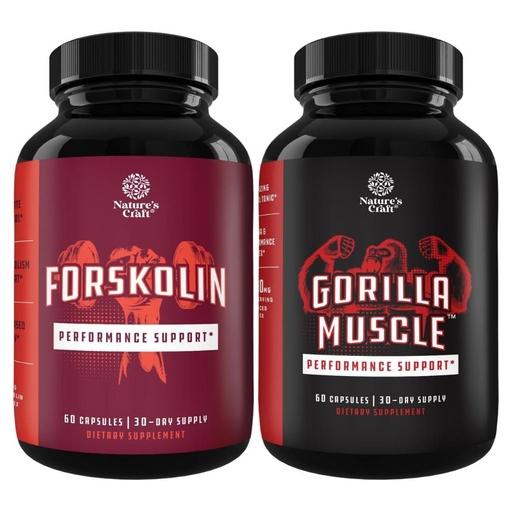 [BRSRMAIHCVYR43QU] Bundle of Natural Pre Workout Forskolin Supplement and Extra Strength Testosterone Booster for Men - Natural Energy Booster and Workout Supplement - with Horny Goat Weed Maca Root Tongkat Ali