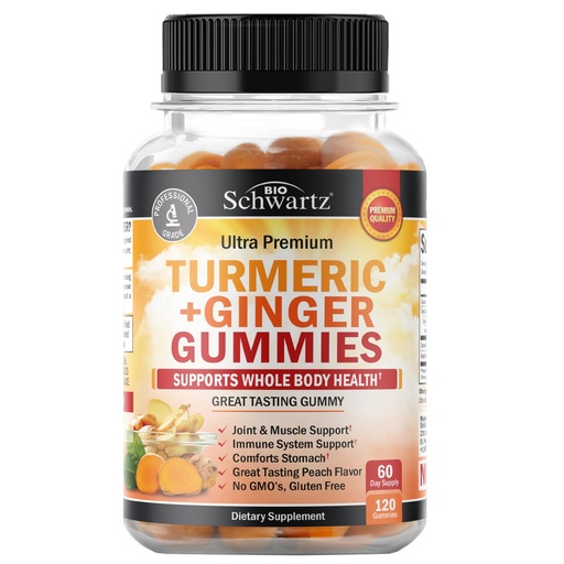 [BRSWYAQTBMAWMGYZ] Turmeric Curcumin with Ginger Gummies - Natural Extra Strength Joint Support Supplement, Delicious Peach Flavor Ultra High Absorption Turmeric Supplement Non-GMO, Gluten Free 120 Count