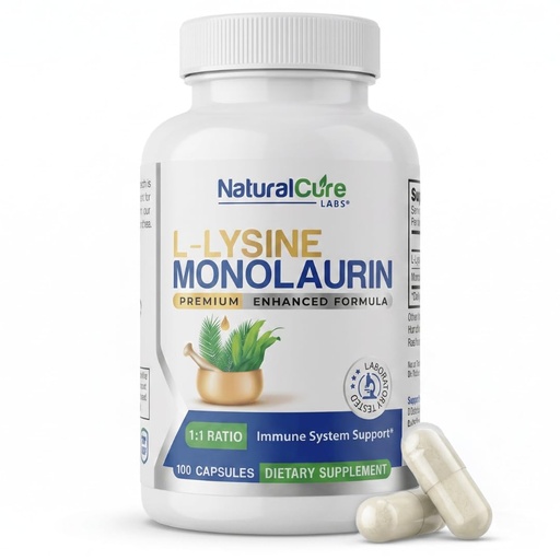 [BRSWGBAHCV5Q4ET5] Natural Cure Labs L-Lysine with Monolaurin 600mg 1:1 Ratio, 100 Capsules