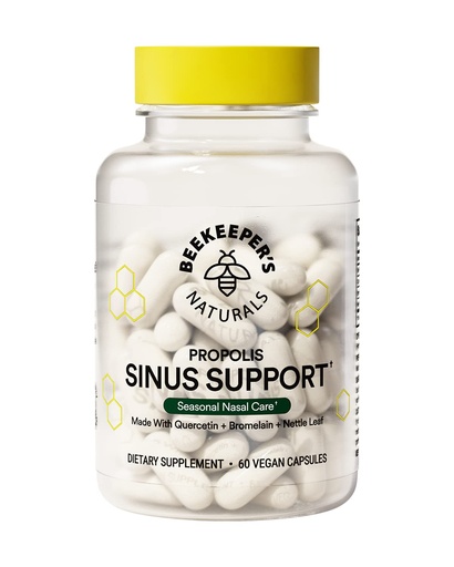 [BRSRMYIOAAAQI3L6] Beekeeper's Naturals All Natural Sinus Support for Adults, Seasonal Nasal Care Relief with Propolis, Quercetin, Bromelain, Nettle Leaf, & Vegan Capsule, Blocks or Suppresses Histamine, 60 ct