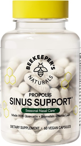 [BRSRMYIOAAAQI3L6] Beekeeper’s Naturals All Natural Sinus støtte for voksne, sesong Nasal Care Relief med Propolis, Quercetin, Bromelain, Nettle Leaf, & Vegan Capsule, Blokker eller Suppresses Histamin, 60 ct