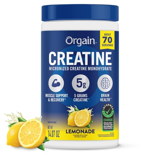 [BRSRGCQRBB6QIDYU] Orgain Creatine Monohydrate Micronized Powder, Lemonade Flavored, 5g Creatine, 70 Servings, Supports Muscle Growth, Post Workout Recovery and Brain Health, for Men & Women