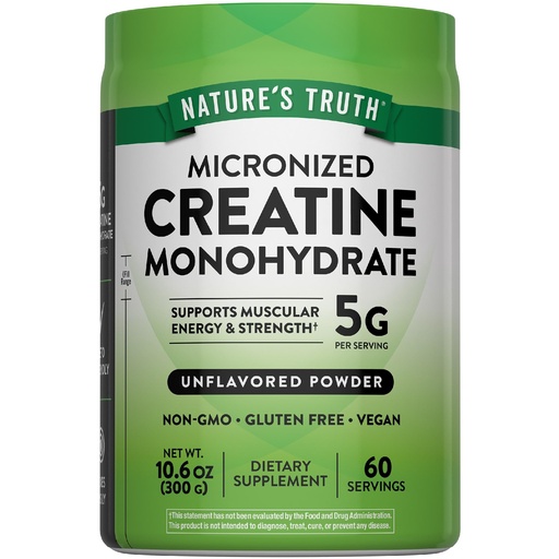 [BRSRGCT3BV7AE337] Nature's Truth Creatine Powder | Unflavored | 60 Servings | 5 g Micronized Creatine Monohydrate | Keto Friendly, Vegan, Non-GMO & Gluten Free Supplement