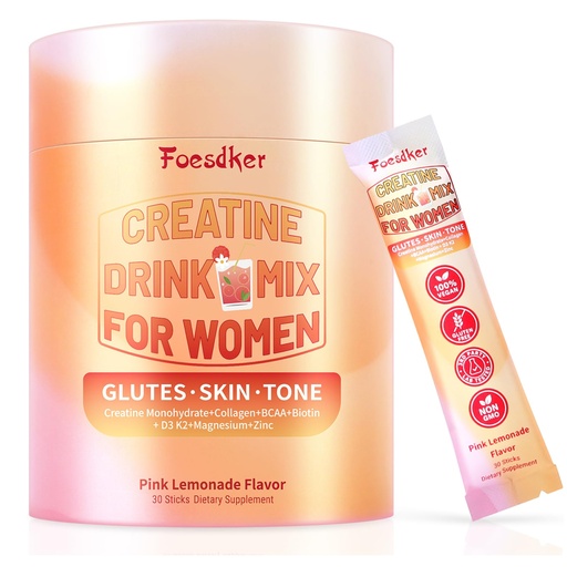 [BRSRGAAEAEIR6ETX] Creatine Powder for Women – with BCAA & Collagen & Myo-Inositol & Hyaluronic Acid Folate – Micronized Creatine Monohydrate Powder – Pink Lemonade Flavor – 30 Servings
