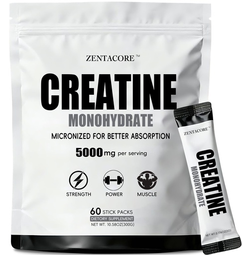 [BRSRGYI6CUBAM3TZ] Creatine Monohydrate Stick Packs 5g – 60 Single Serve Creatine Packets, Micronized Creatine Powder for Men & Women, Travel Creatine Packets, Unflavored Pre & Post Workout Supplement