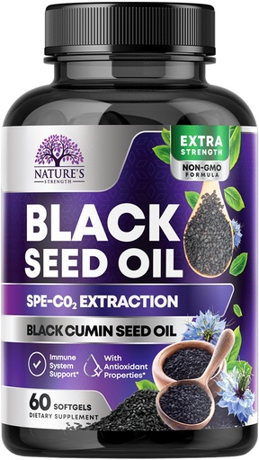 [BRSW2AYRCR7AOFAU] Black Seed Oil Capsules, 1000mg Per Serving - Best Cumin Seed Oil - Pure Nigella Sativa Black Seed Oil & Thymoquinone - Amazing Antioxidant for Skin Support Supplement - Bottled in USA - 60 Softgels