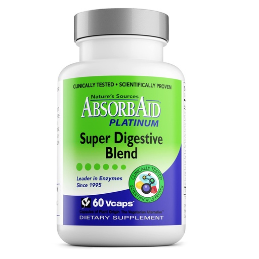 [BRSRMHQ6AUFGGDLG] AbsorbAid Platinum Digestive Enzyme Support 60 vCaps, 12 Digestive Enzymes Plus 2 Probiotics for Maximum Relief
